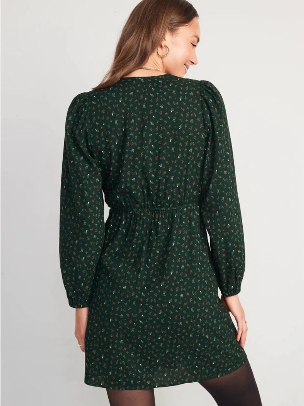Old Navy Dark Green Floral Wrap Dress - Picture 2 of 8